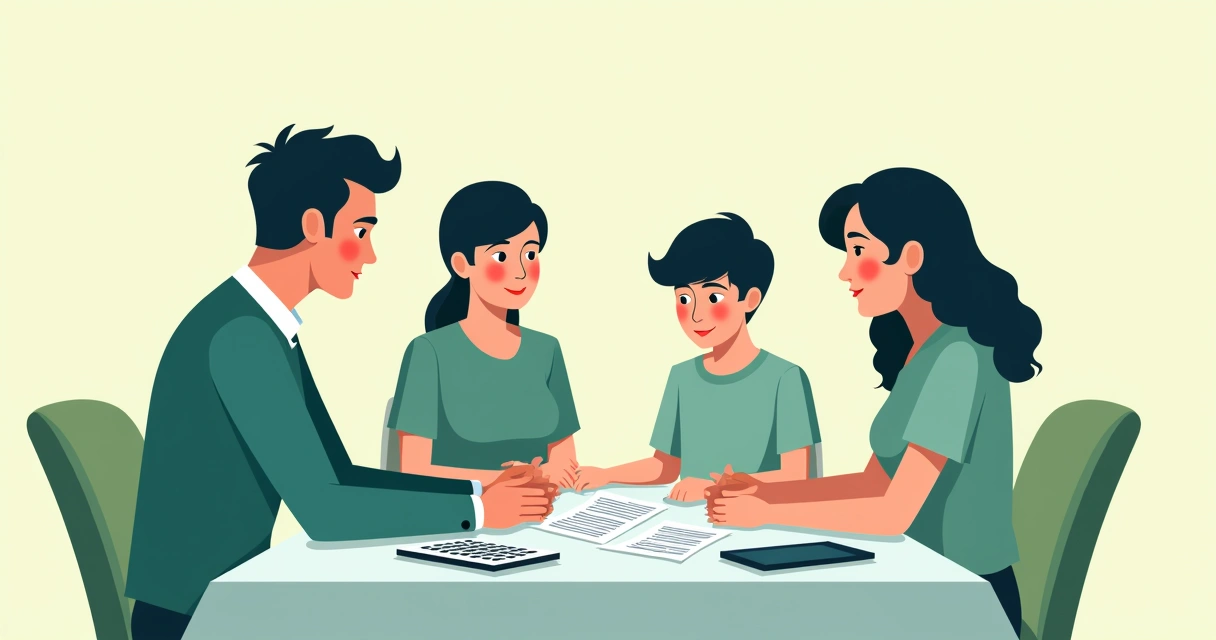 Família sentada ao redor de uma mesa planejando herança e seguro de vida 