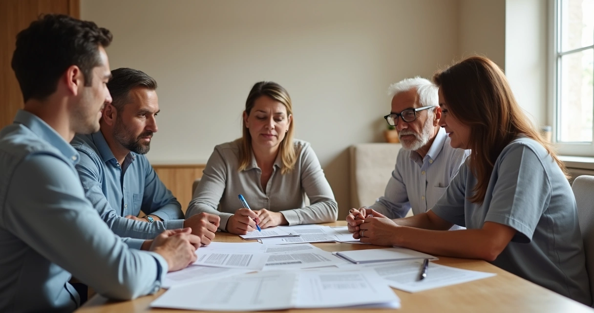 Reunião familiar com advogado discutindo planejamento sucessório 