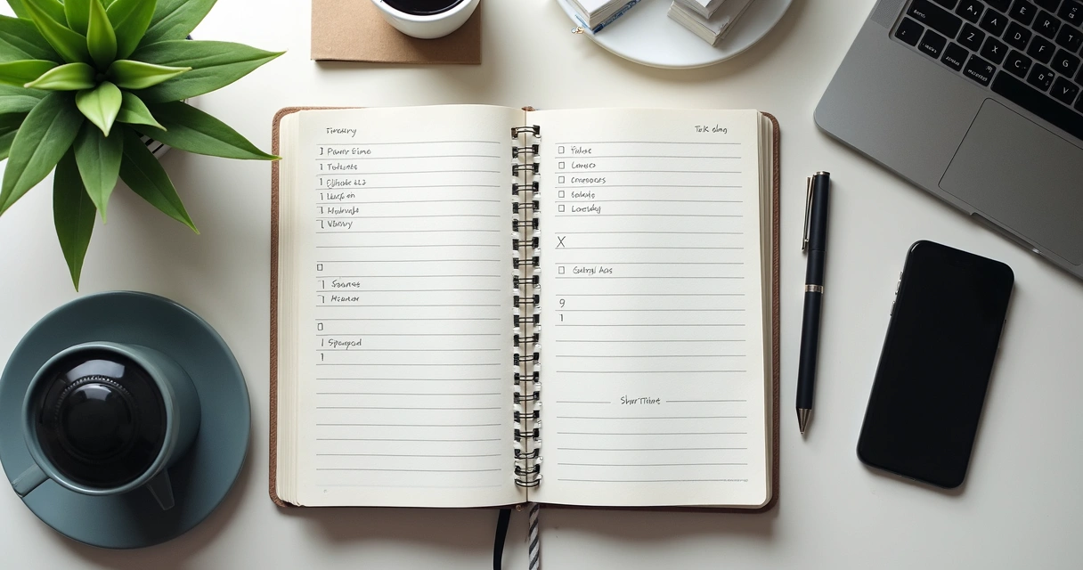 Caderno com planejamento de tarefas e metas no escritório 