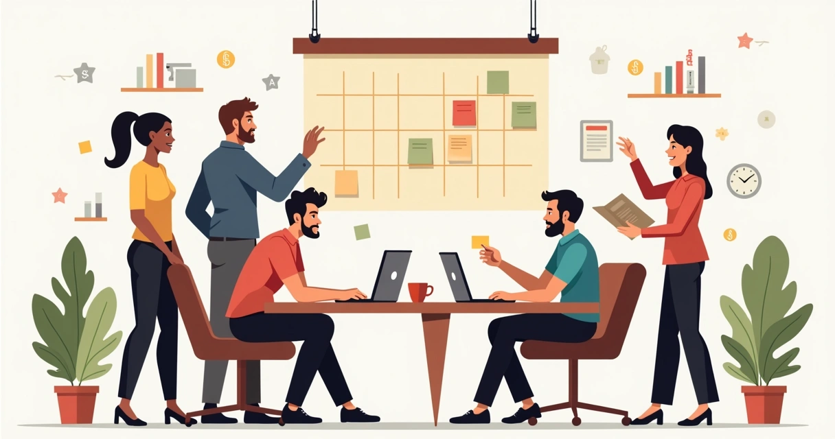 Equipe de uma empresa reunida para planejar estratégias de vendas baseadas no calendário comercial