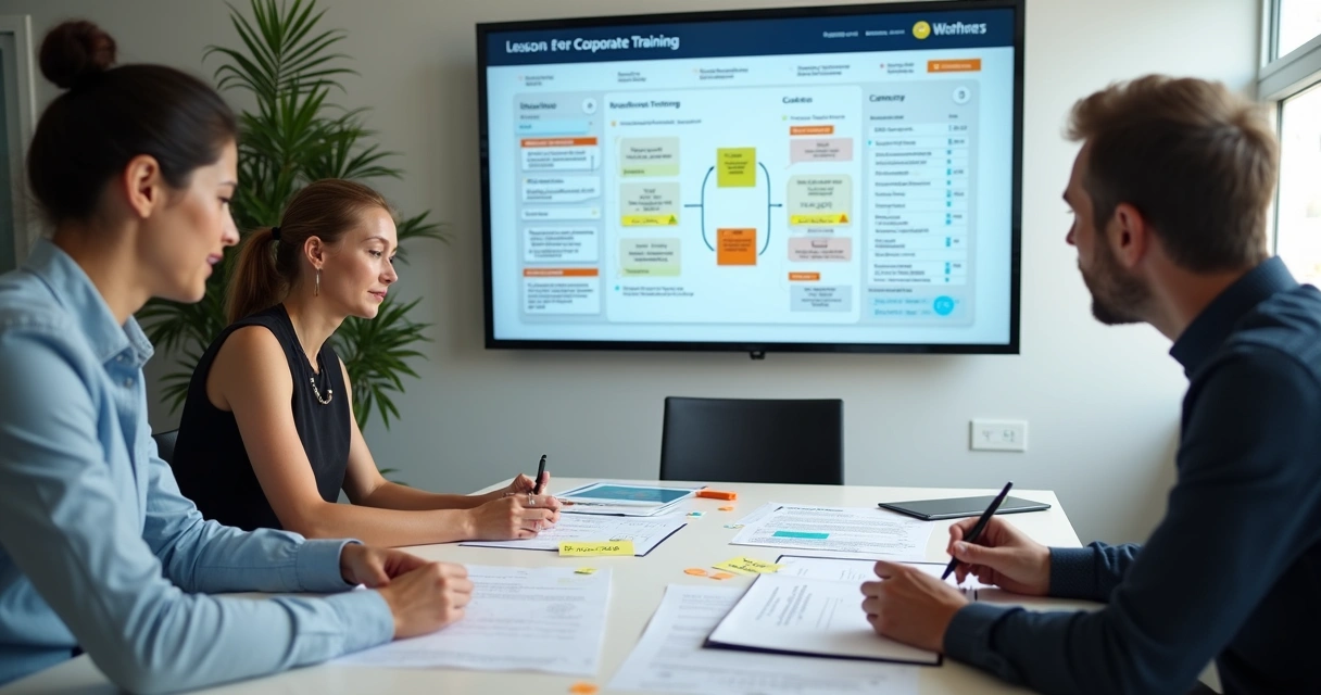 Equipe planejando operação de treinamento para vários clientes corporativos 