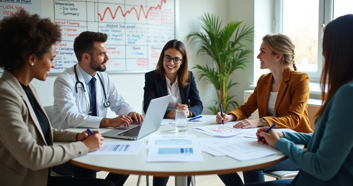 Equipe discutindo planejamento tributário em clínica 