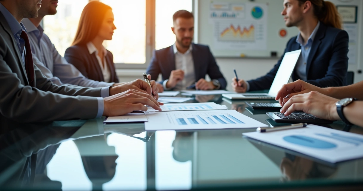 Consultores reunidos avaliando cenários de planejamento tributário 