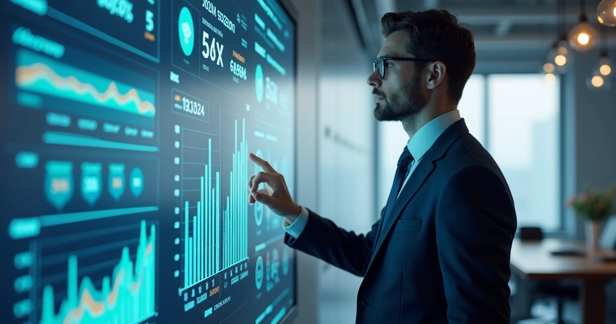 Contador analisando gráficos digitais de planejamento tributário 