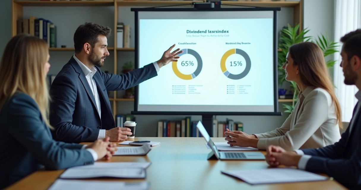 Consultor apresentando planejamento tributário para empresários 