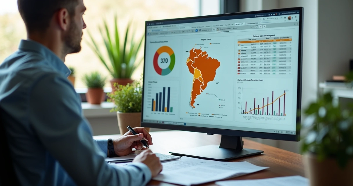 Profissional discutindo planejamento tributário no e-commerce com gráficos na tela 