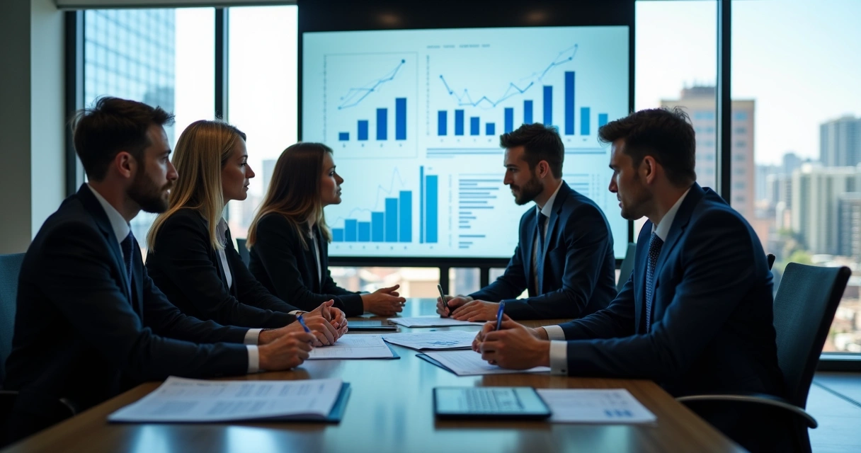 Equipe empresarial analisando documentos para planejamento tributário e estruturação de holding 