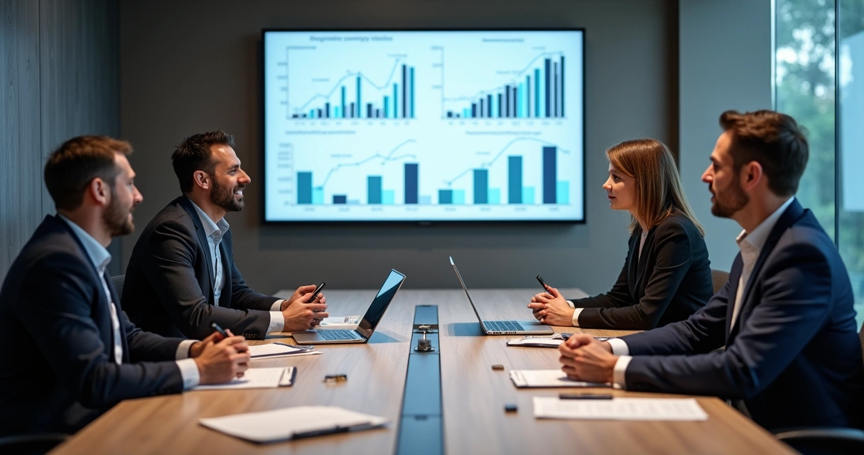 Empresários debatem planejamento tributário em sala de reunião