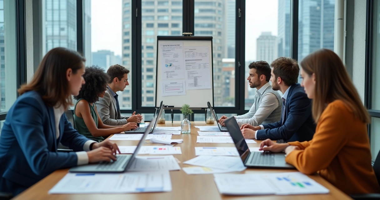 Equipe de empresa reunida em planejamento tributário 