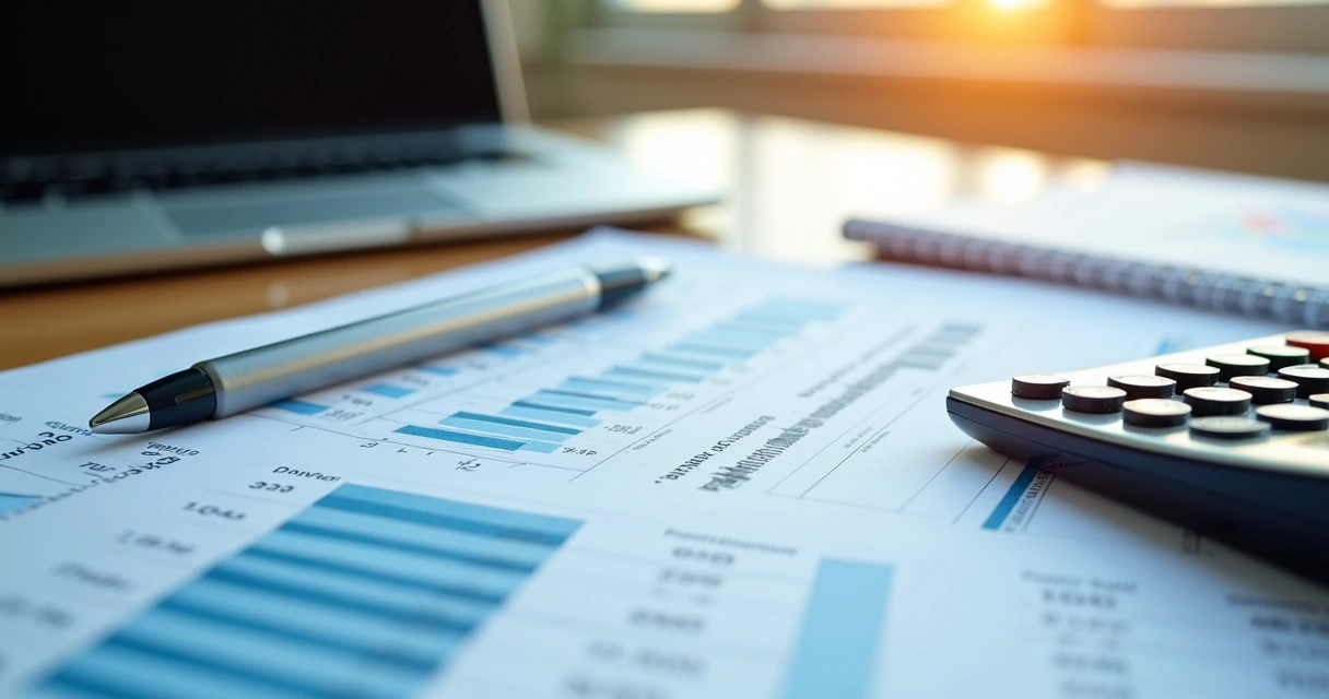 Planejamento tributário com gráficos e documentos empresariais 