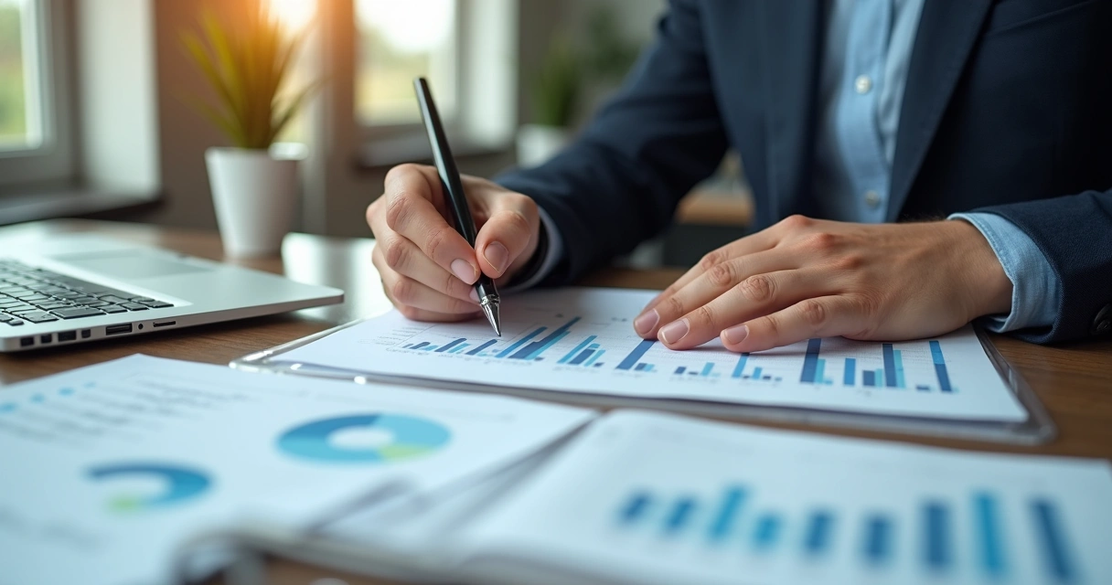 Profissional analisando gráficos de planejamento tributário para empresas de serviços