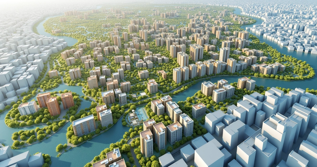 Mapa urbano colorido com áreas delimitadas para zoneamento 