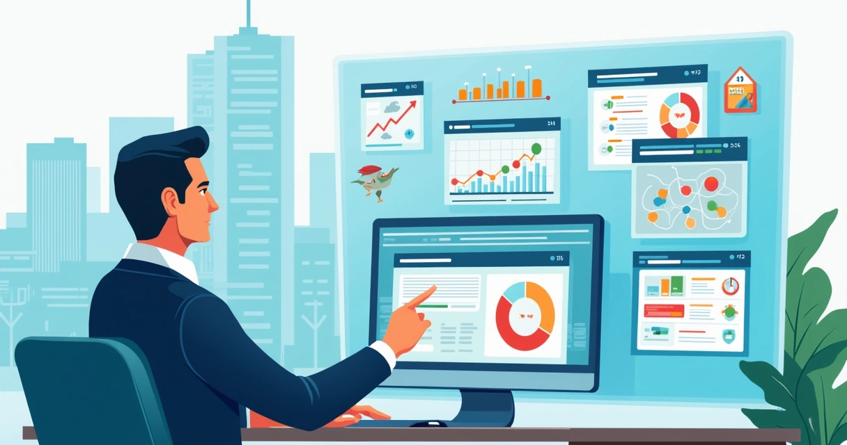 Gestor analisando dados urbanos em painéis digitais 
