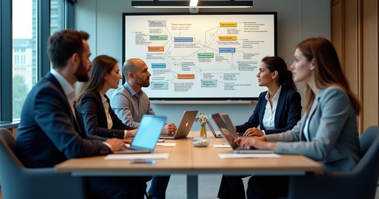 Equipe comercial reunida planejando as atividades do dia