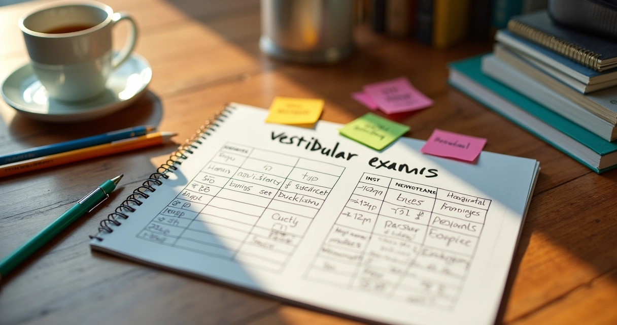 Bloco de notas com planejamento de estudos para vestibular