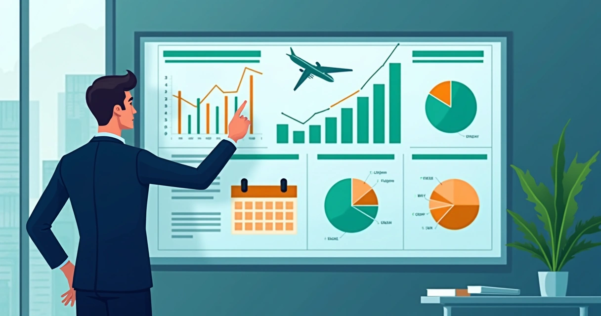 Painel digital analizando dados e planejamento de viagens 