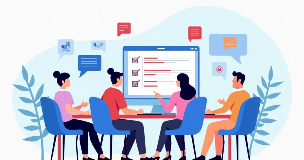 Roteiro visual de planejamento de webinar com etapas e equipe reunida 