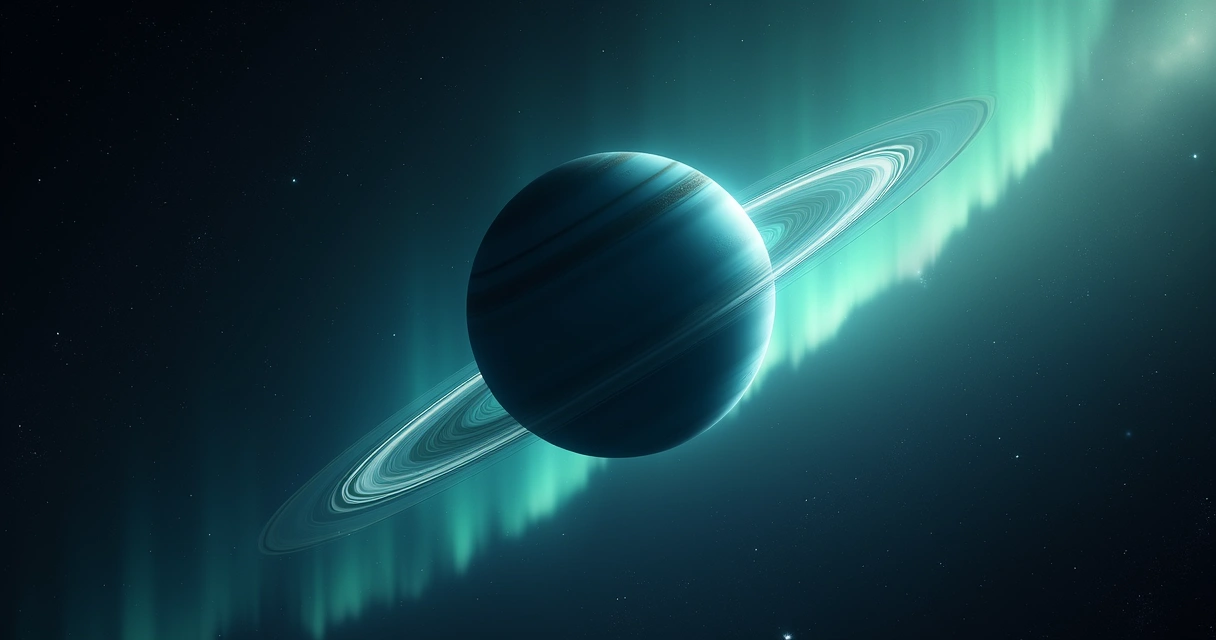 Urano inclinado com auroras observáveis e fundo estelar escuro 