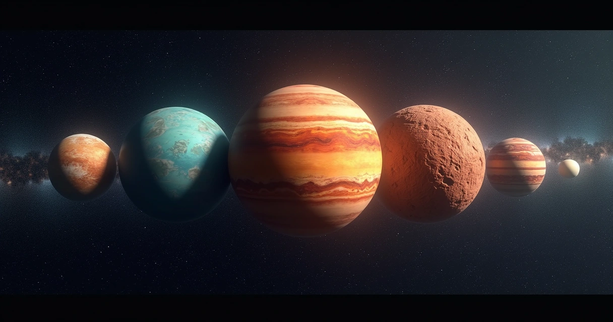 Vários exoplanetas diferentes em fundo estelar escuro 