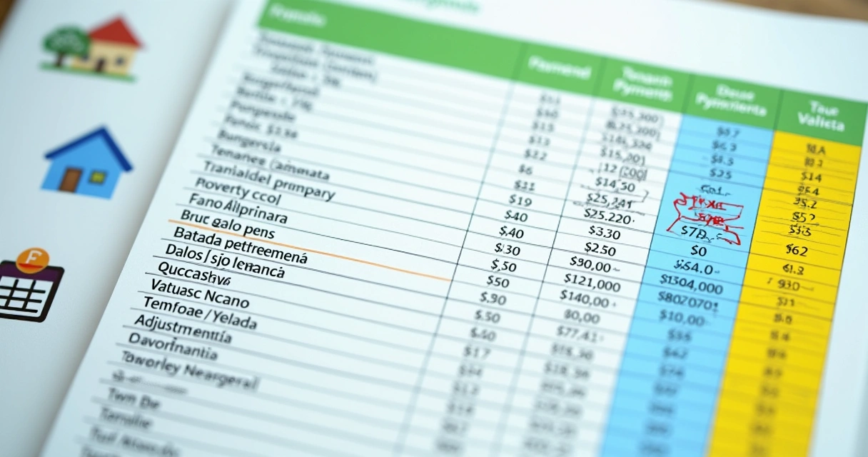 Planilha digital de aluguel com colunas organizadas e células coloridas 