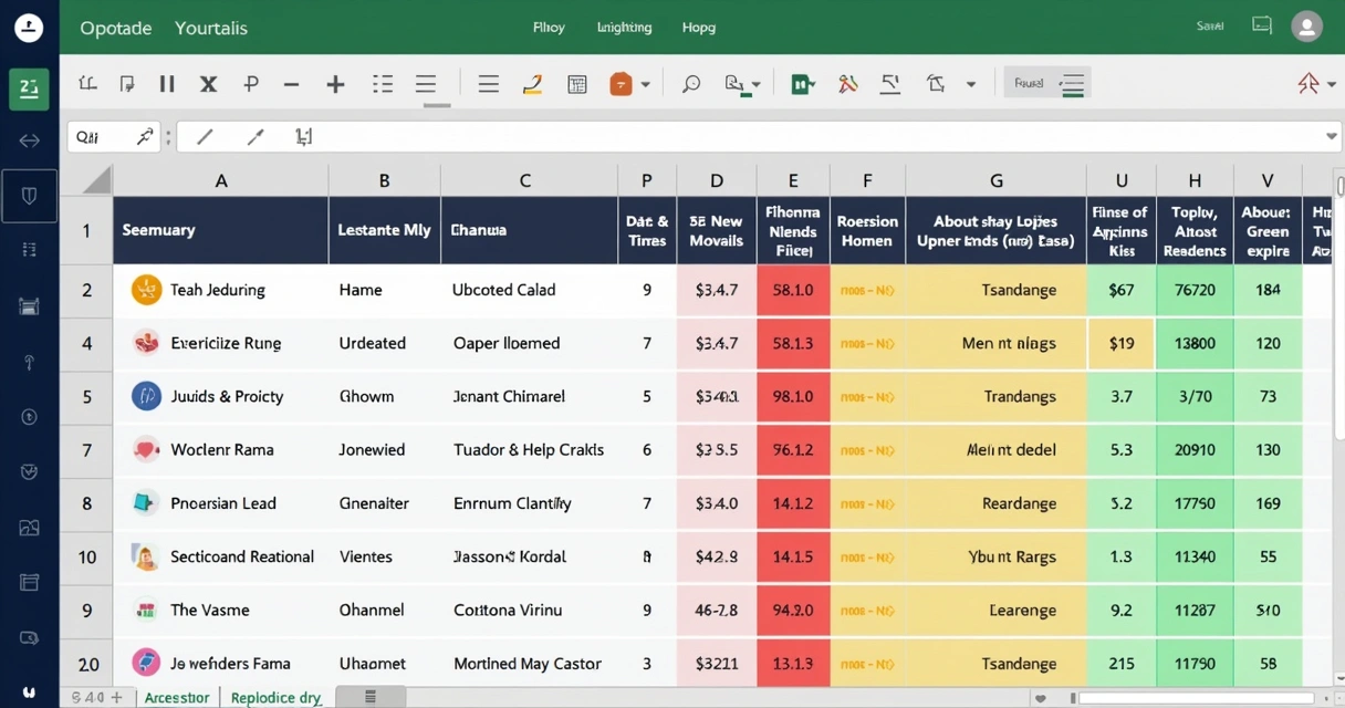Planilha Excel de clientes com células coloridas indicando atualização e status dos dados 