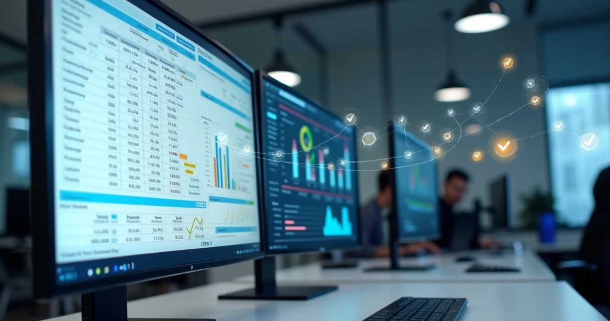 Tela com planilha aberta ao lado de software contábil 