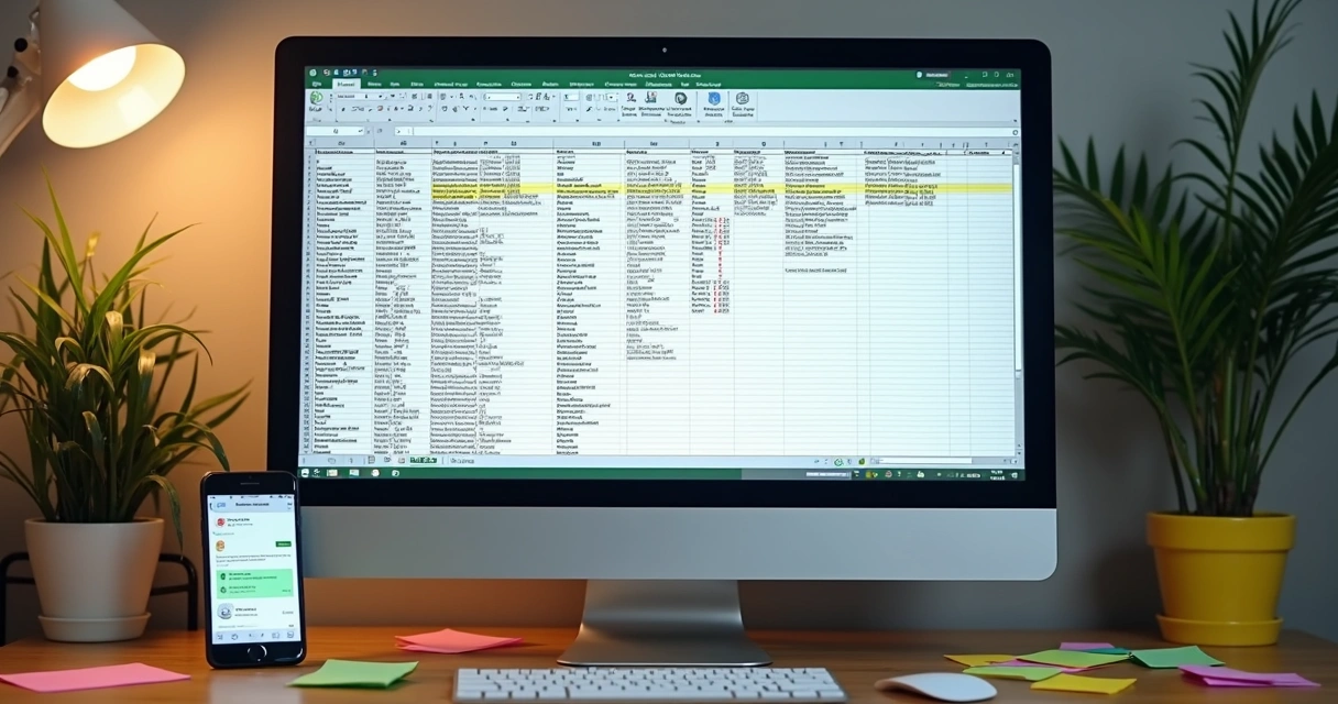 Tela de computador mostrando planilha desorganizada com contatos de clientes 