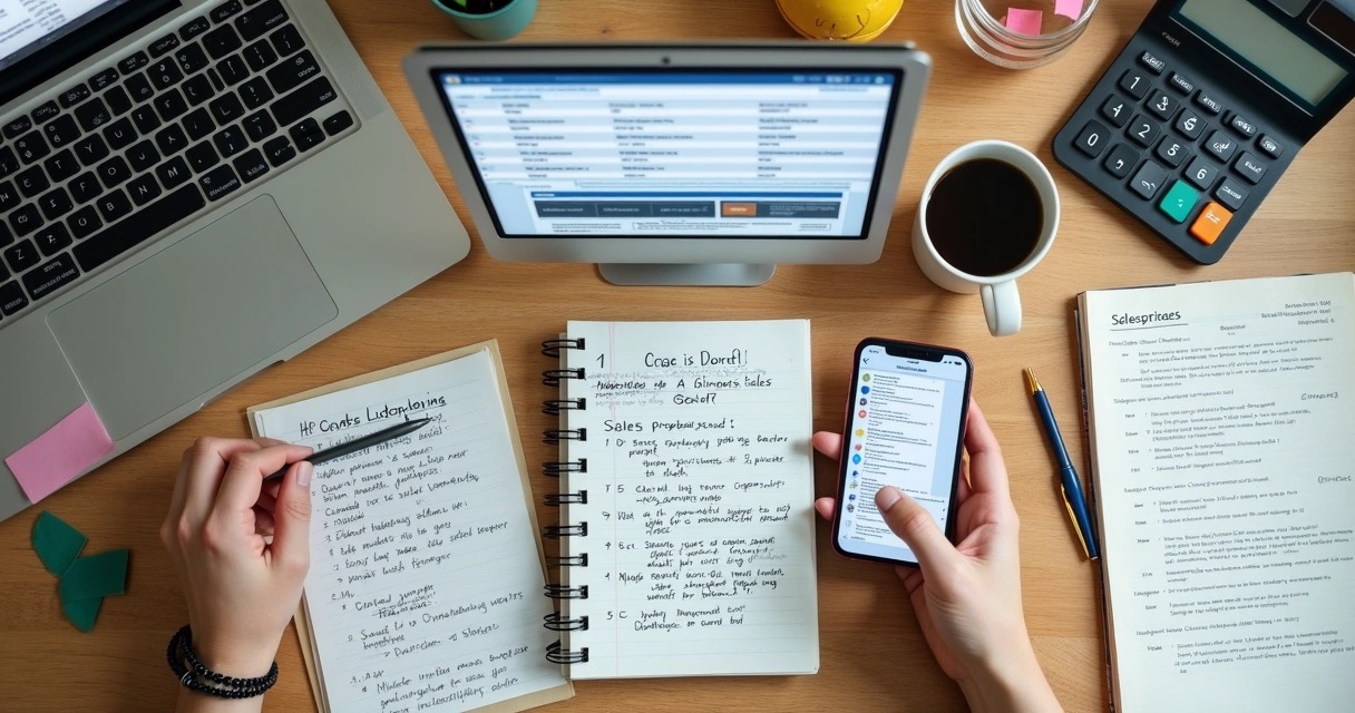 Mesa com planilha, caderno e celular com mensagens de clientes 
