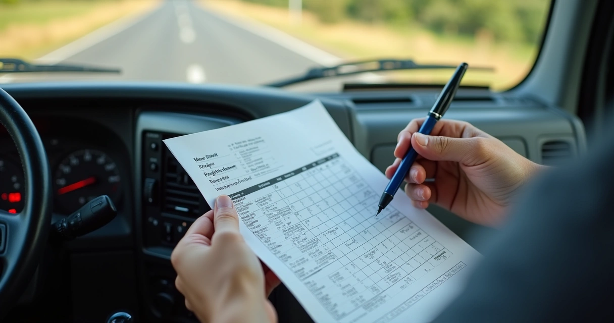 Planilha de cálculo de frete em frente ao volante de caminhão 