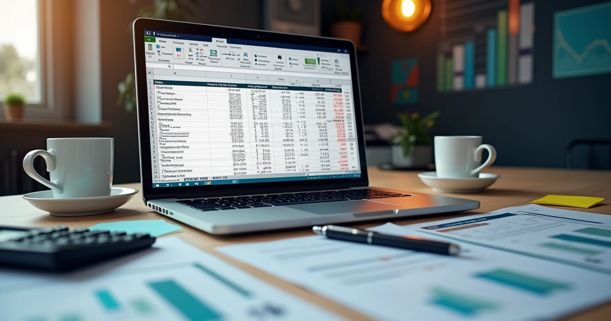 Planilha preenchida com cálculos de lucros em escritório contábil 