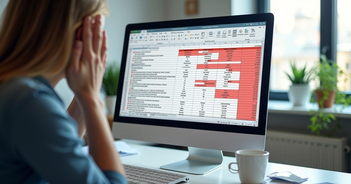 Planilha com erro de dados destacado em vermelho 