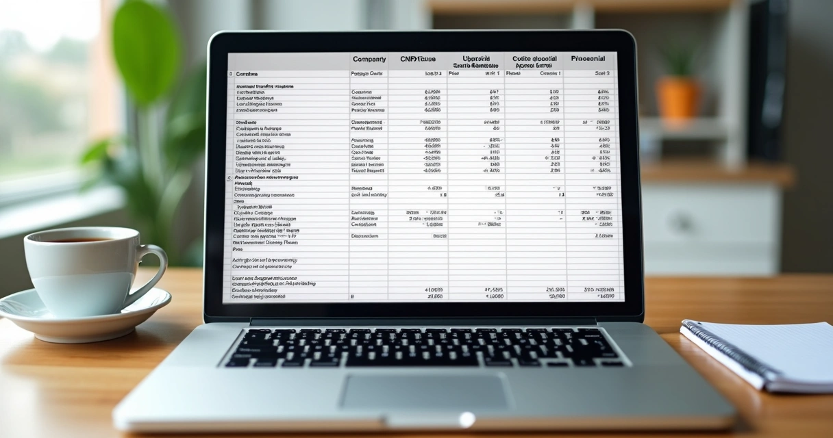 Planilha digital com lista de contatos empresariais 