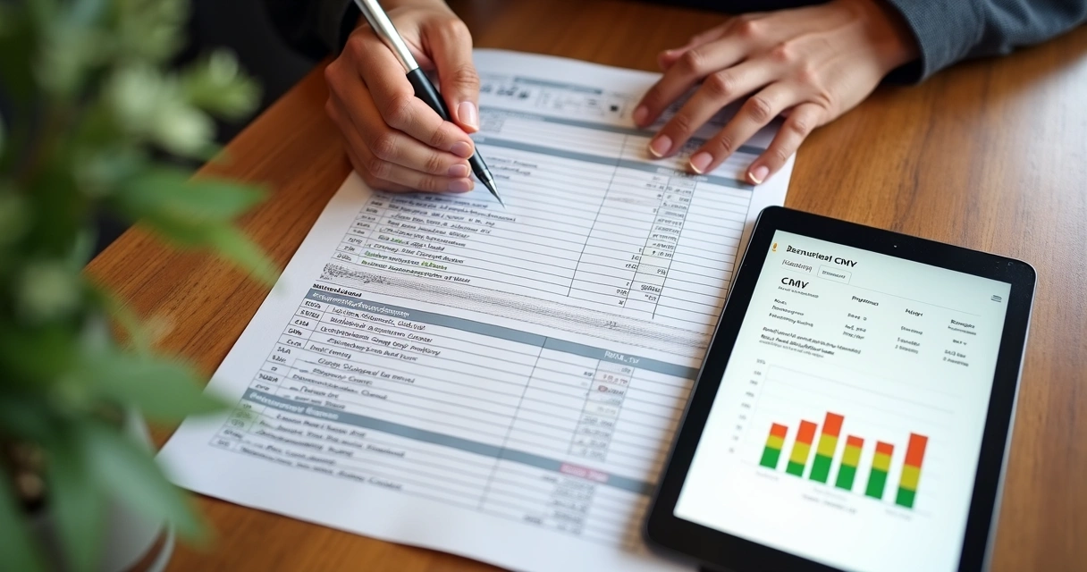 Planilha de controle de estoque e compras com gráficos de CMV 