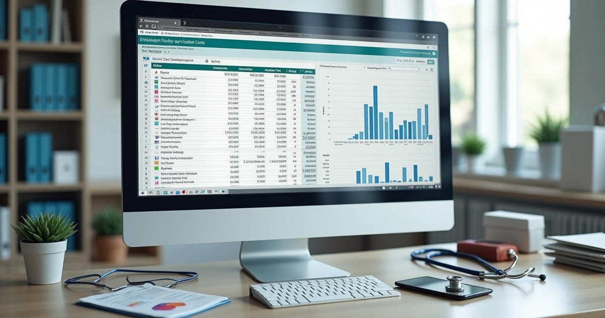 Planilha de controle financeiro aberta em computador em ambiente de escritório 