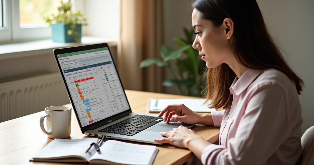 Pessoa analisando planilha de controle financeiro em um notebook 
