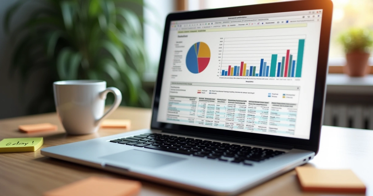 Planilha de controle financeiro aberta em notebook sobre uma mesa