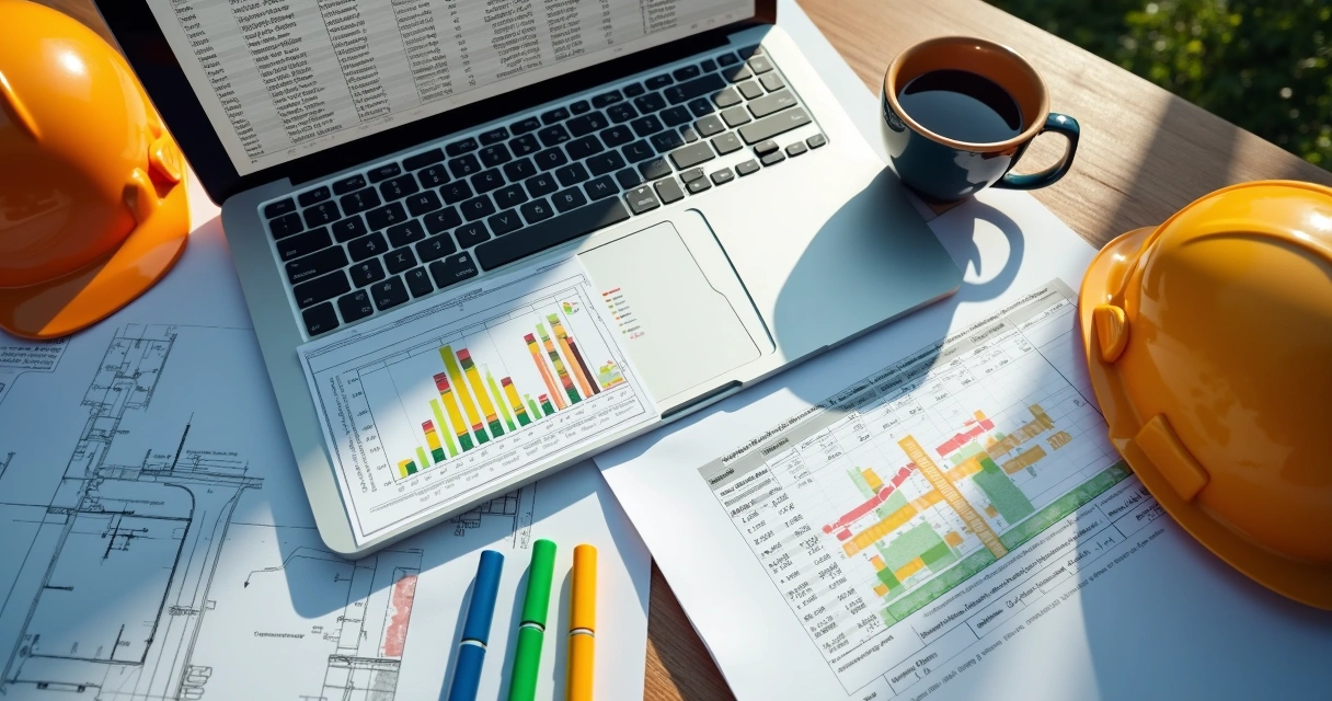 Planilha com gráficos e tabelas de cronograma de obra 