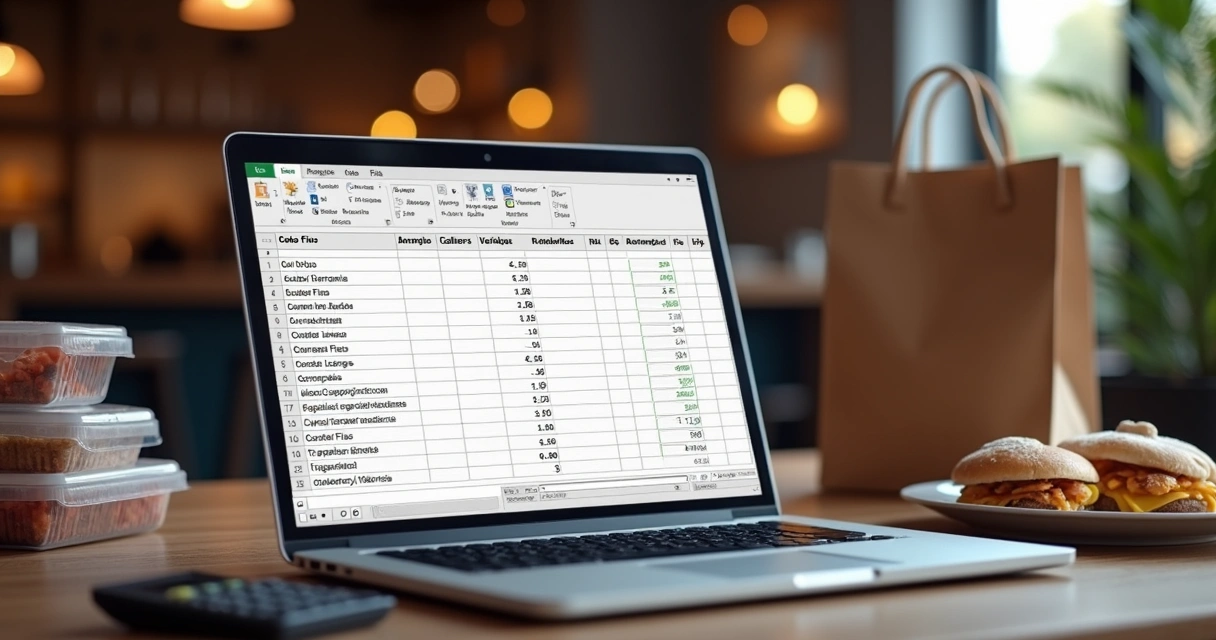 Planilha digital com colunas de custos fixos e variáveis para restaurante delivery 