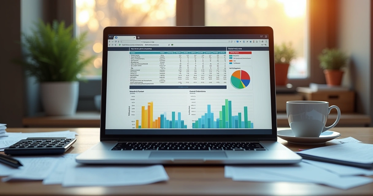 Planilha de custos aberta com gráficos coloridos na tela do notebook