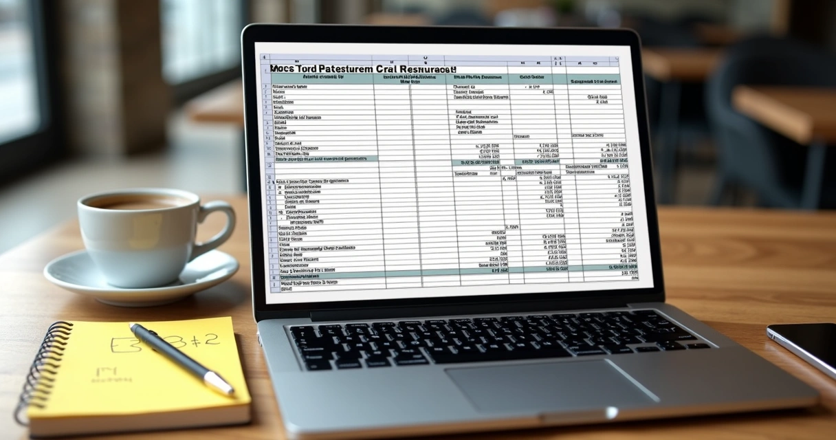 Planilha de custos detalhada em tela de notebook 