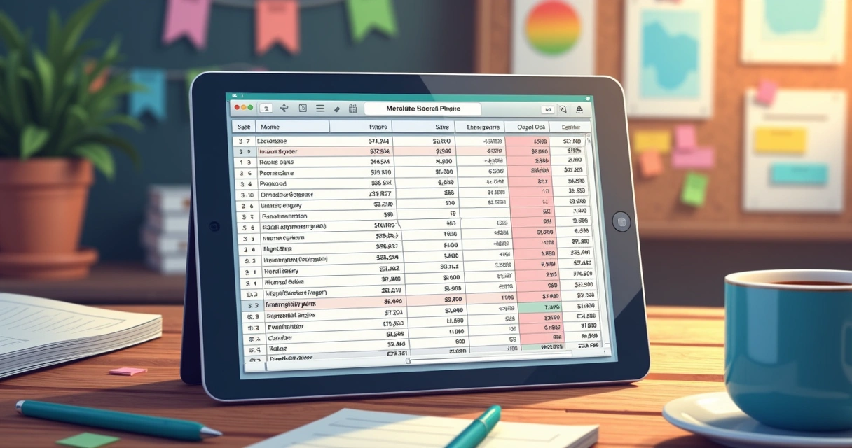Planilha digital aberta com despesas de freelancer