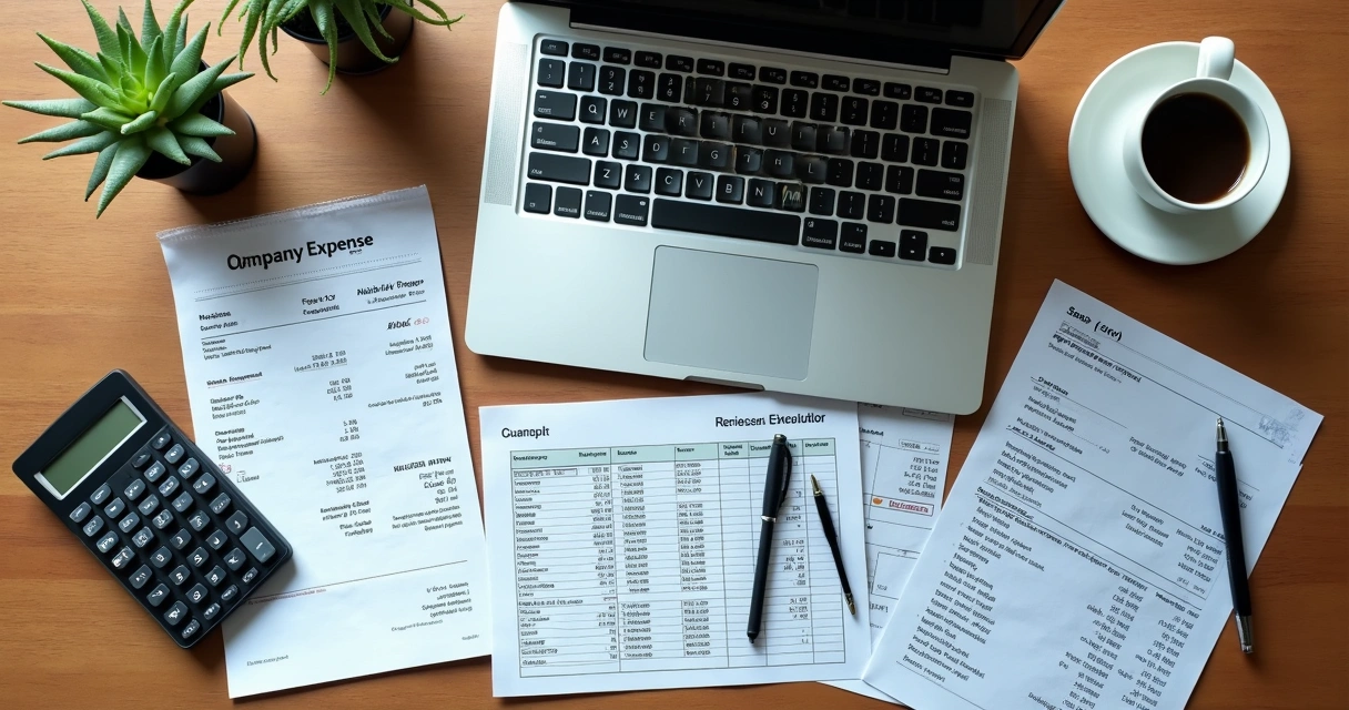 Planilha de despesas empresariais sobre mesa de escritório 