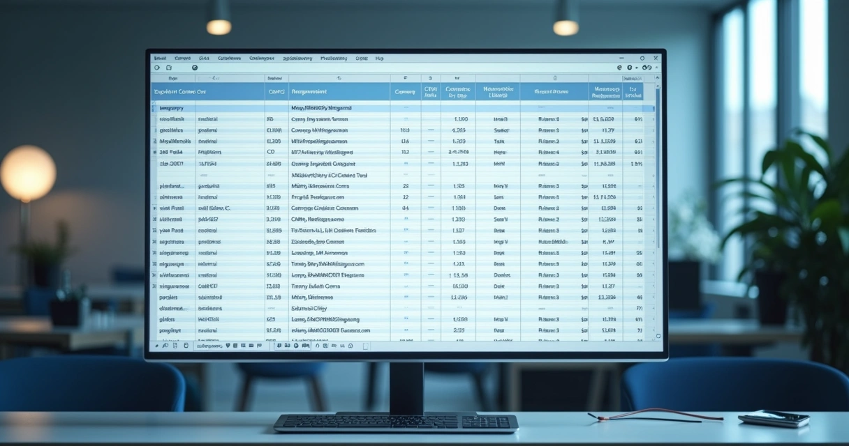 Planilha digital com colunas preenchidas mostrando dados empresariais completos 