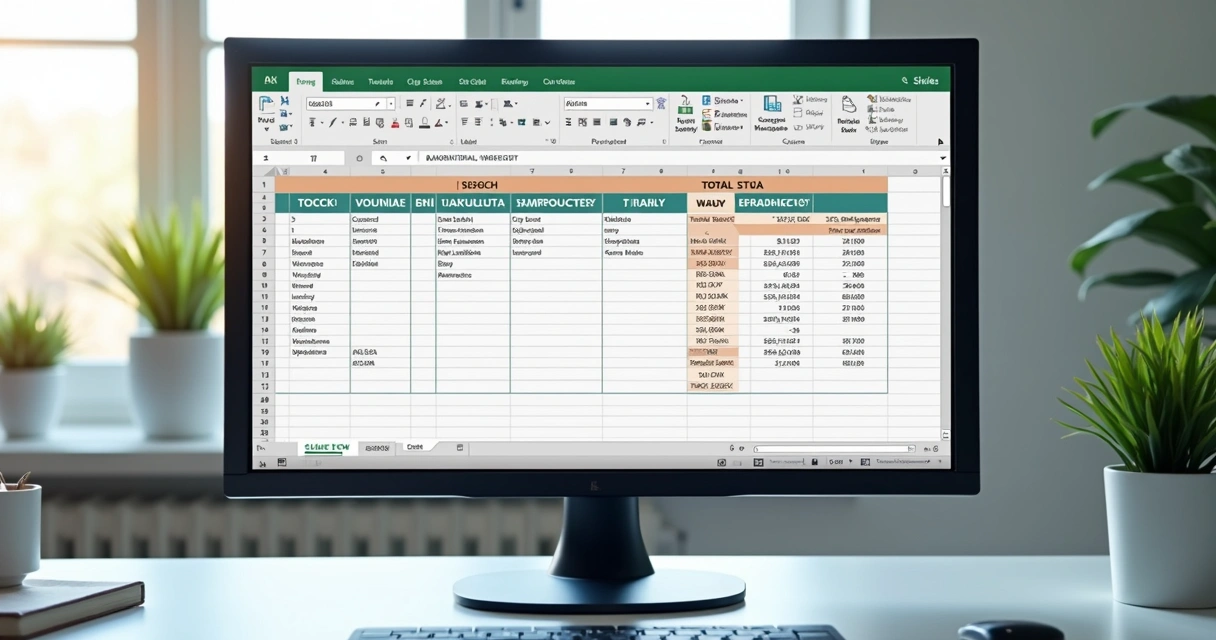 Planilha de estoque Excel com design moderno e campos destacados 