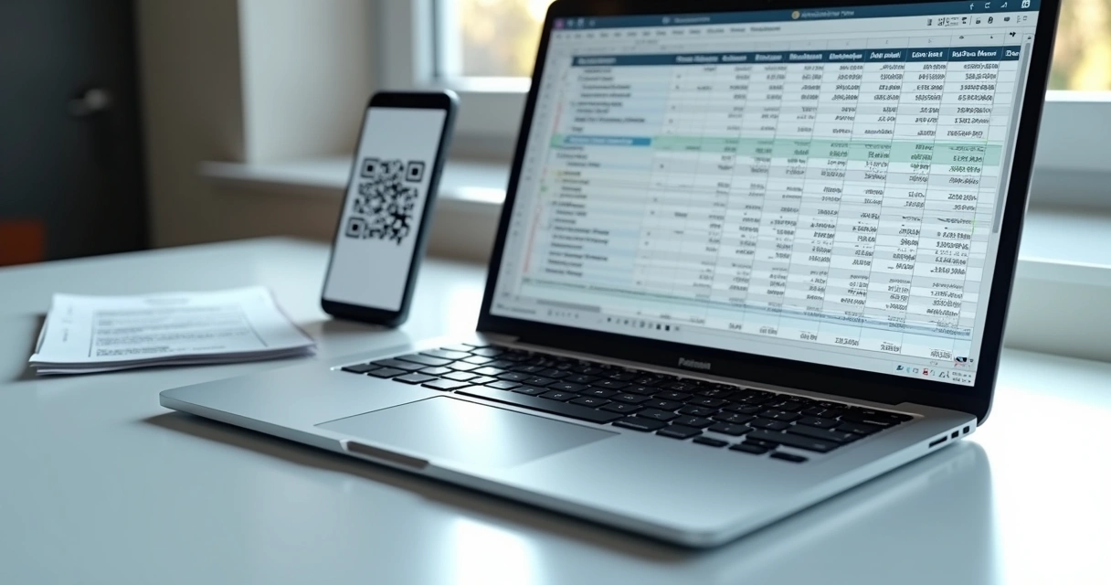 Planilha digital de estoque aberta em laptop 
