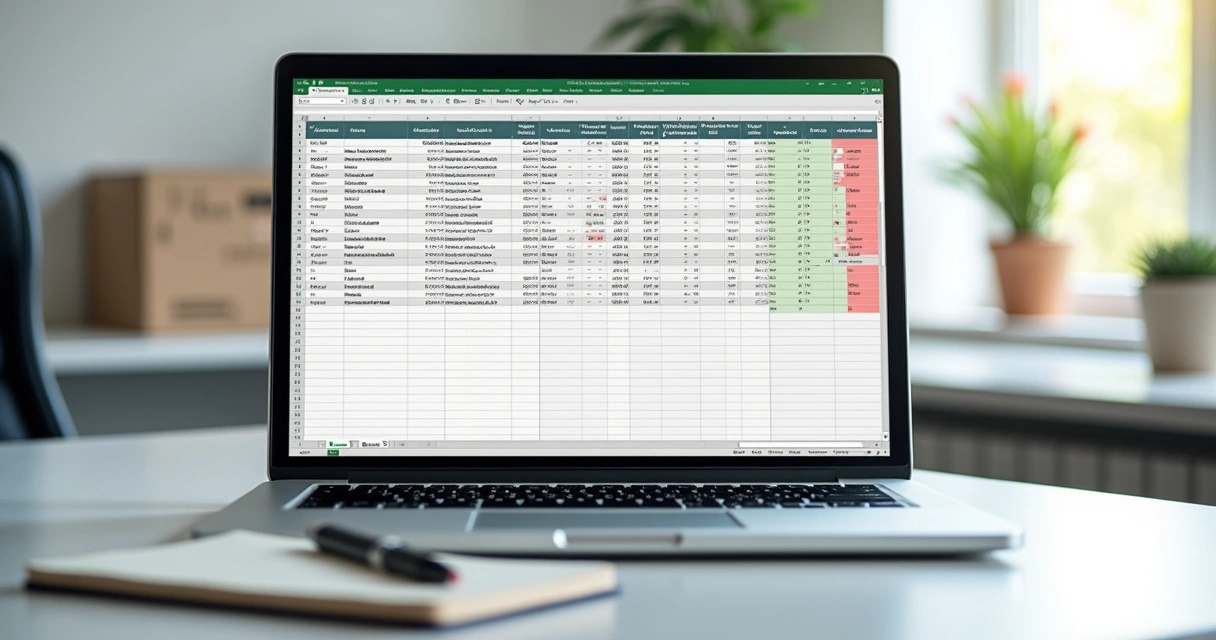 Planilha digital com estoque de produtos e colunas coloridas 