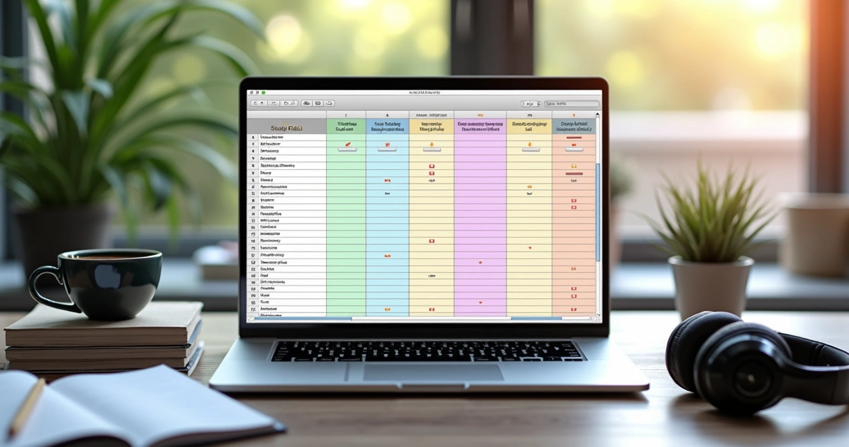 Planilha digital de estudo aberta em um notebook moderno 