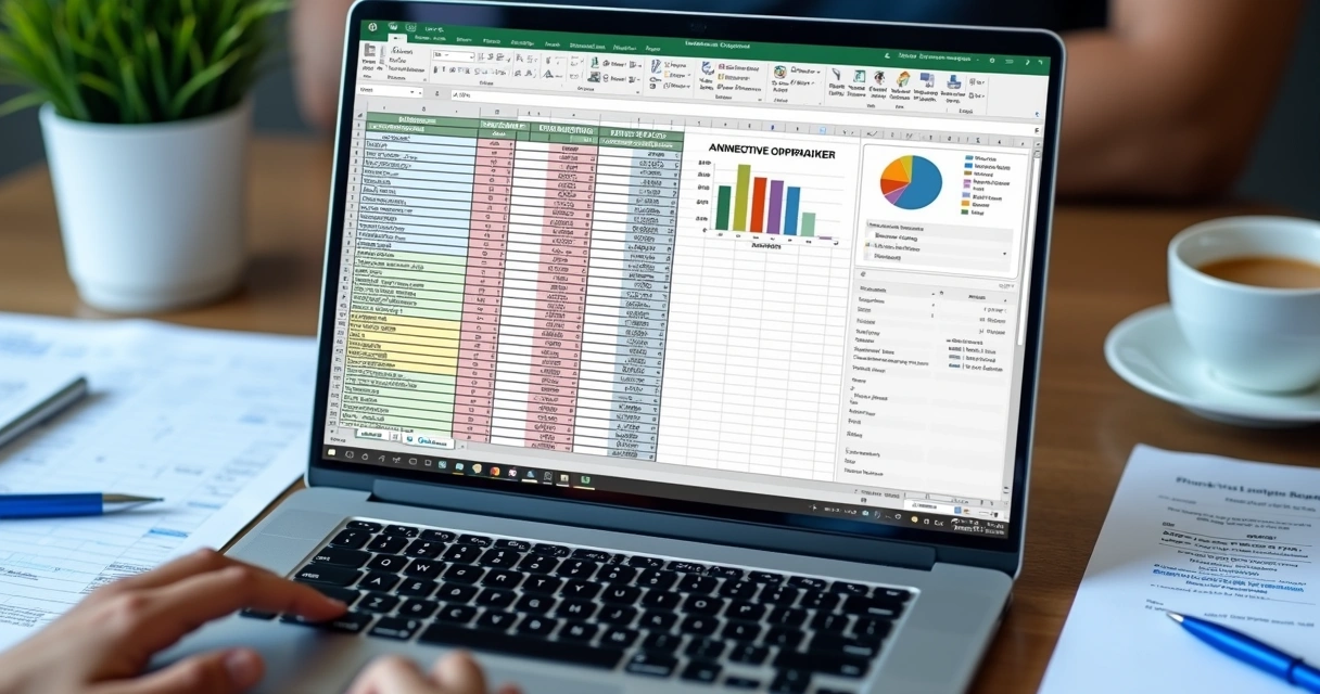Planilha Excel com células coloridas e gráficos 