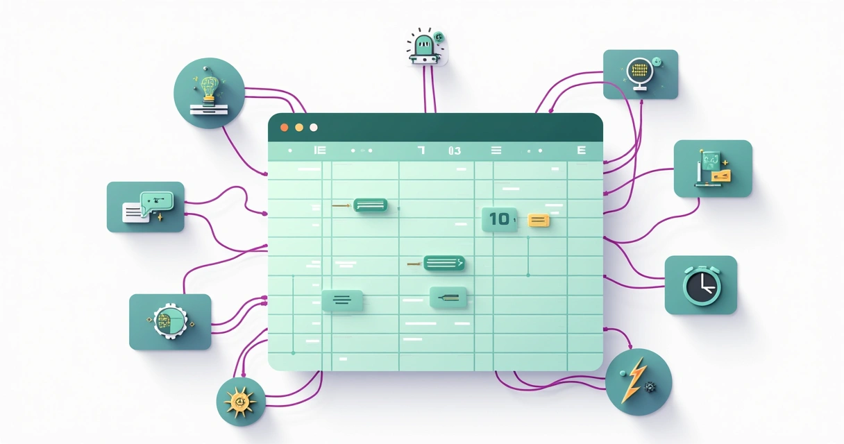 Planilha de Excel estilizada sendo transformada por elementos de inteligência artificial 