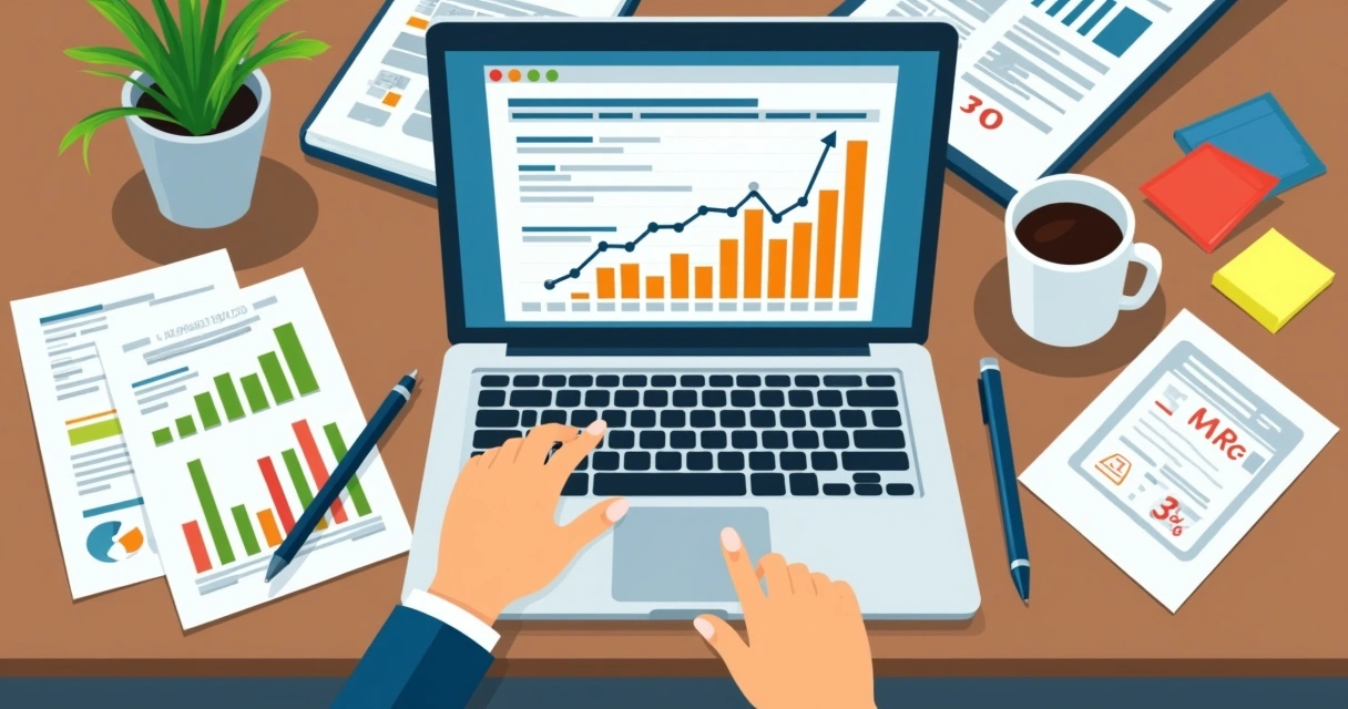 Planilha colorida em tela de notebook com fórmulas 